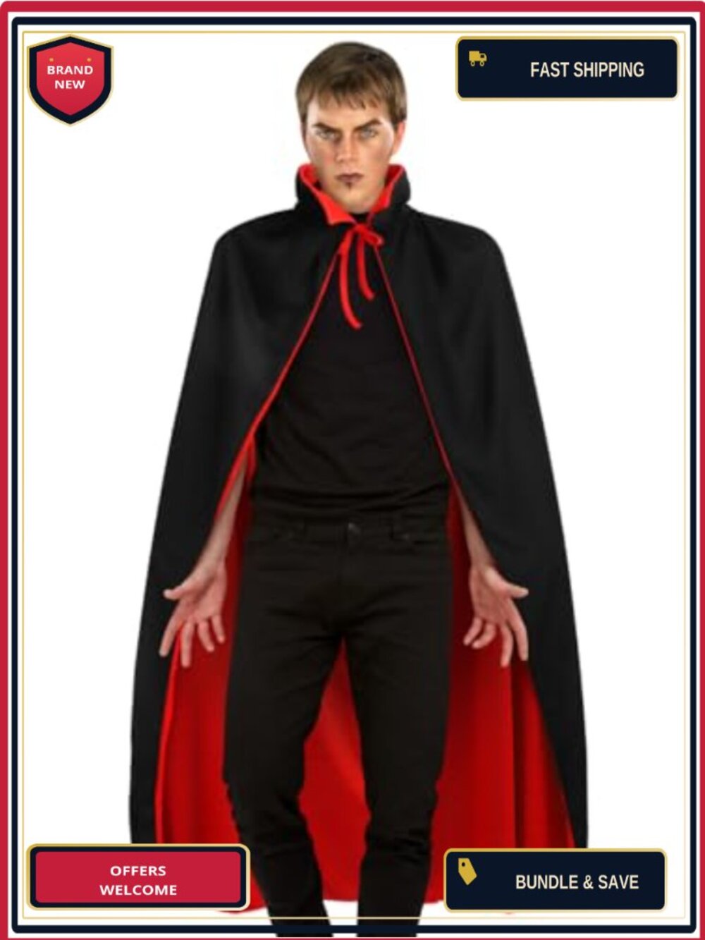 Adult Reversible Vampire Cape High Neck Halloween Cosplay Costume